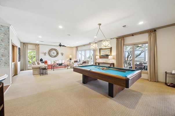Billiard Table, Game Room, Interior, Living room, Pendant Lights, Recessed Lighting