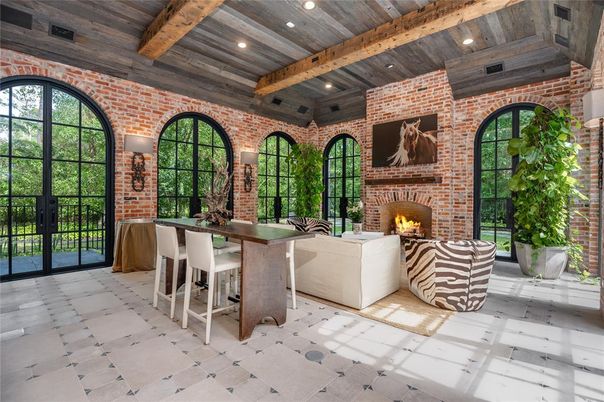 Fireplace, Interior, Living room, Recessed Lighting, Stone Walls, Wooden Beams, Wooden Ceilings