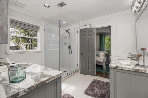 Bathroom, Glass Shower, Interior, Recessed Lighting