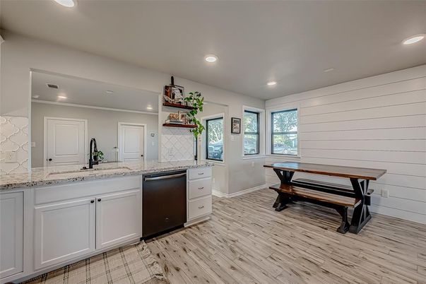 Interior, Kitchen, Recessed Lighting, Wood Texture Flooring