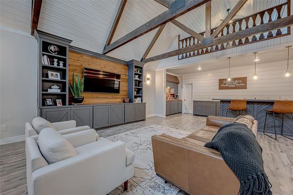 Dining room, Interior, Living room, Pendant Lights, Wooden Beams, Wood Texture Flooring, Wooden Walls