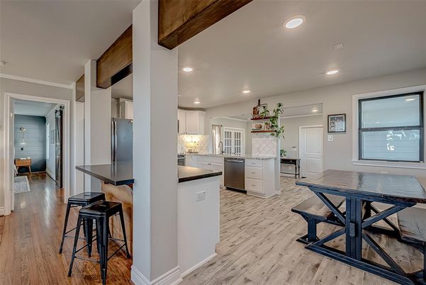 Interior, Kitchen, Recessed Lighting, Wood Texture Flooring