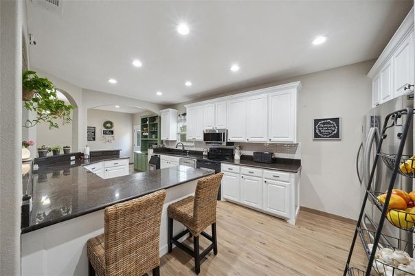 Interior, Kitchen, Recessed Lighting, Wood Texture Flooring