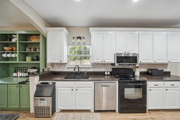 Interior, Kitchen, Recessed Lighting, Wood Texture Flooring