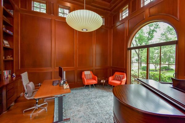 Home Office, Interior, Pendant Lights, Wooden Ceilings, Wooden Walls