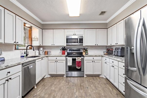 Interior, Kitchen, Stainless Steel Appliances, Wood Texture Flooring