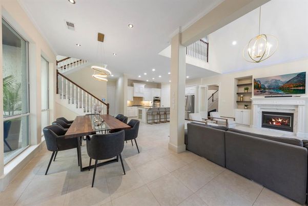 Dining room, Fireplace, Interior, Kitchen, Living room, Pendant Lights, Recessed Lighting
