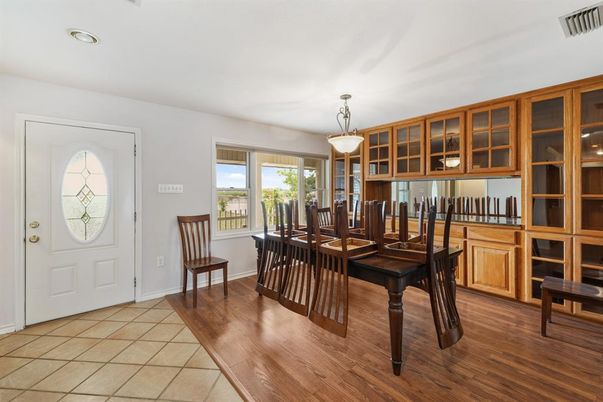 Dining room, Interior, Pendant Lights, Wood Texture Flooring