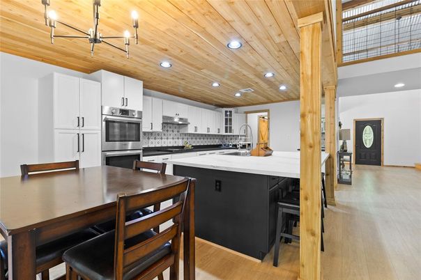 Interior, Kitchen, Recessed Lighting, Stainless Steel Appliances, Wooden Ceilings, Wood Texture Flooring
