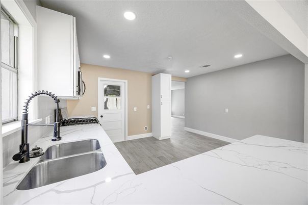 Interior, Kitchen, Recessed Lighting, Wood Texture Flooring