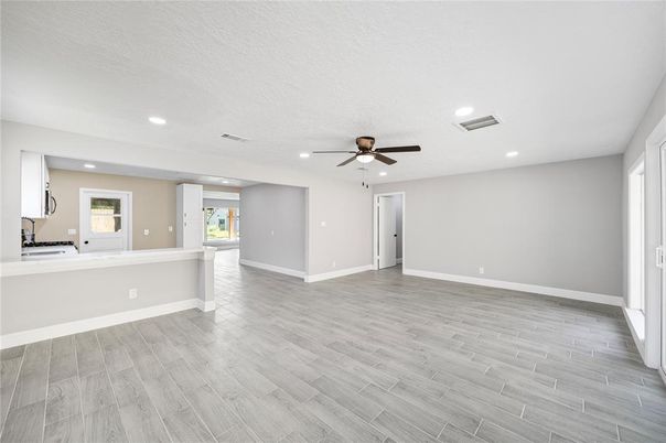 Empty room, Interior, Recessed Lighting, Wood Texture Flooring