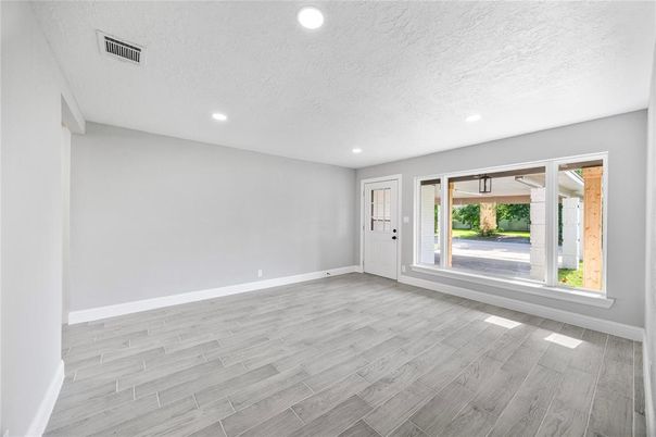 Empty room, Interior, Recessed Lighting, Wood Texture Flooring