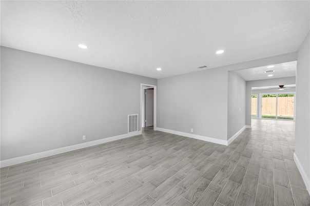Empty room, Interior, Recessed Lighting, Wood Texture Flooring