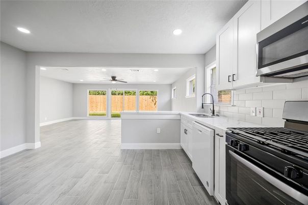 Interior, Kitchen, Recessed Lighting, Wood Texture Flooring