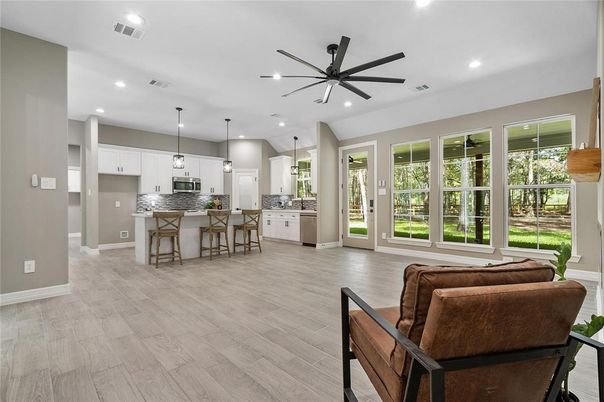 Interior, Kitchen, Pendant Lights, Recessed Lighting, Wood Texture Flooring