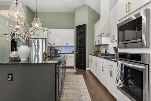Interior, Kitchen, Pendant Lights, Stainless Steel Appliances, Wood Texture Flooring