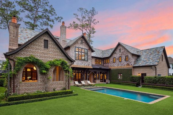 Backyard, Exterior, Facade, Brick Facade, Pool, Tudor Revival