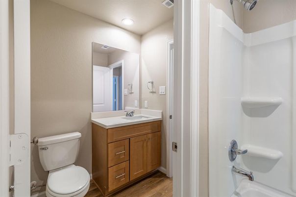 Bathroom, Interior, Recessed Lighting, Wood Texture Flooring