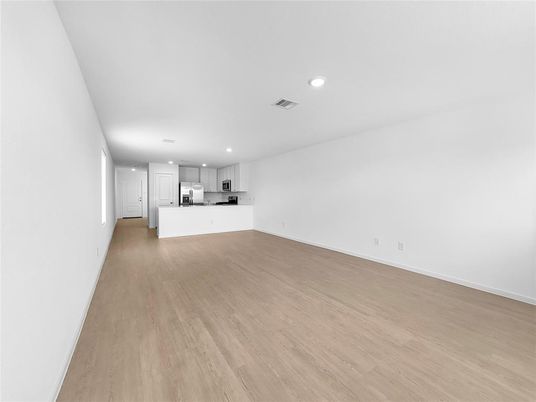 Empty room, Interior, Kitchen, Recessed Lighting, Wood Texture Flooring