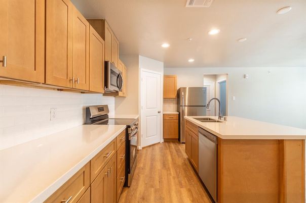 Interior, Kitchen, Recessed Lighting, Wood Texture Flooring