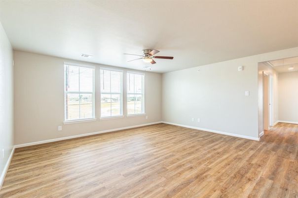 Empty room, Interior, Recessed Lighting, Wood Texture Flooring
