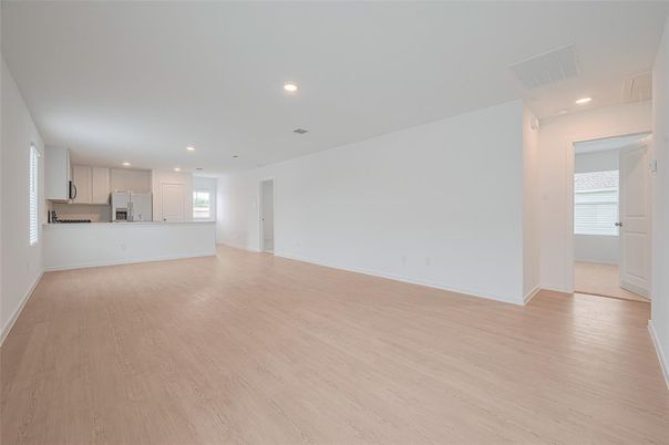Empty room, Interior, Kitchen, Recessed Lighting, Wood Texture Flooring