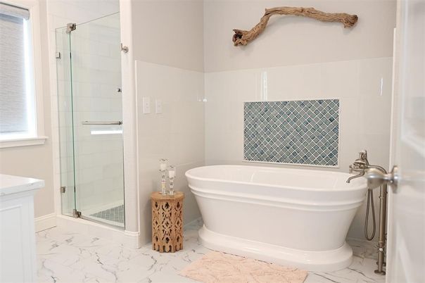 Bathroom, Free Standing Baths, Glass Shower, Interior, Marble