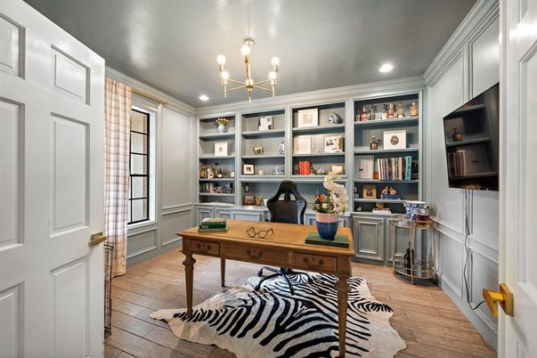 Home Office, Interior, Pendant Lights, Recessed Lighting, Wood Texture Flooring