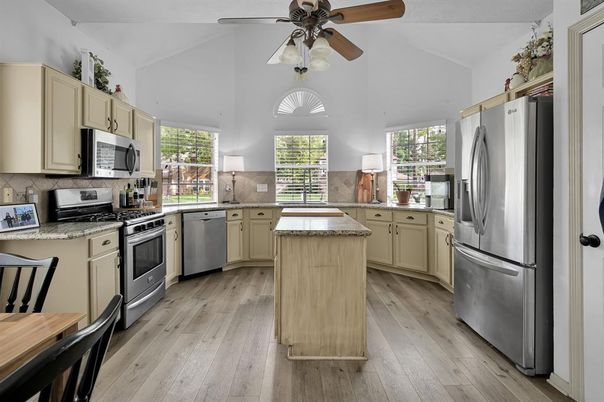 Interior, Kitchen, Stainless Steel Appliances, Wood Texture Flooring