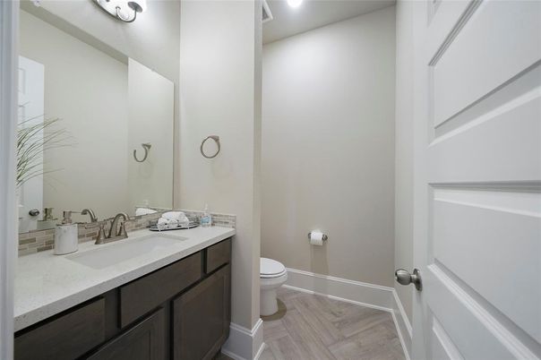 Bathroom, Interior, Recessed Lighting, Wood Texture Flooring