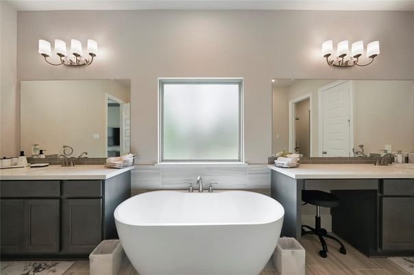 Bathroom, Dual Sink Vanities, Free Standing Baths, Interior, Marble