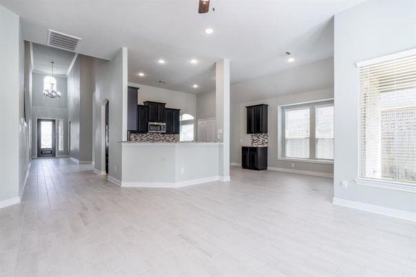 Interior, Kitchen, Pendant Lights, Recessed Lighting, Wood Texture Flooring
