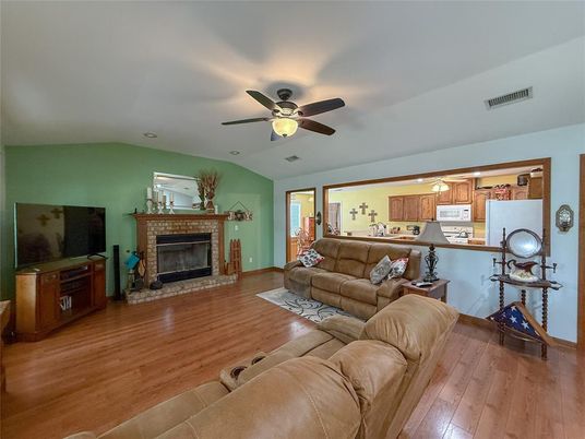 Fireplace, Interior, Kitchen, Living room, Wood Texture Flooring
