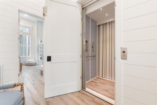 Elevator, Interior, Recessed Lighting, Wood Texture Flooring