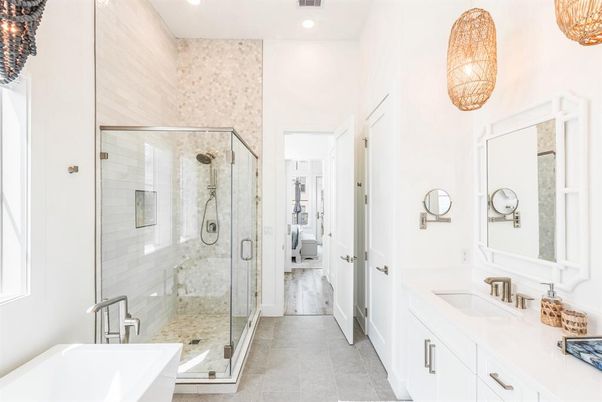 Bathroom, Dual Sink Vanities, Glass Shower, Interior, Recessed Lighting