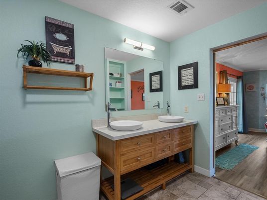 Bathroom, Dual Sink Vanities, Interior, Wood Texture Flooring