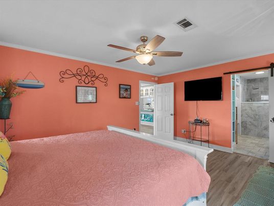 Bedroom, Interior, Recessed Lighting, Wood Texture Flooring