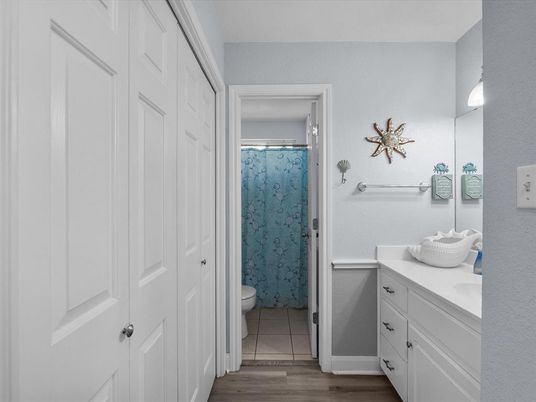 Bathroom, Glass Shower, Interior, Wood Texture Flooring
