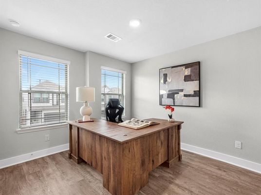 Home Office, Interior, Recessed Lighting, Wood Texture Flooring