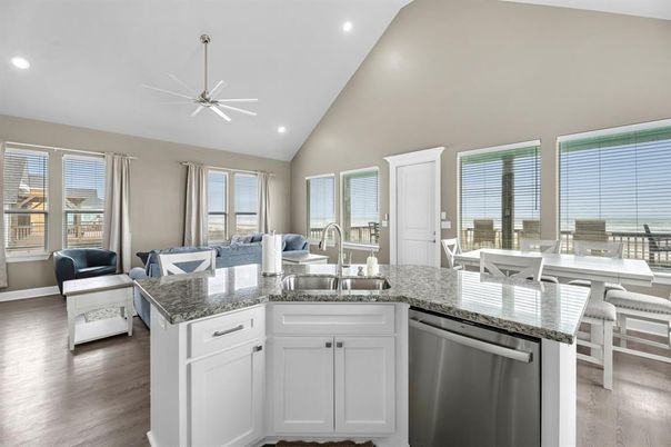 Dining room, Interior, Kitchen, Living room, Recessed Lighting, Wood Texture Flooring