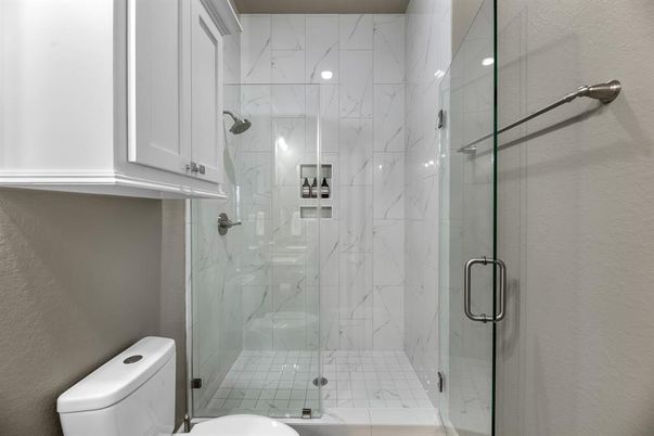 Bathroom, Glass Shower, Interior, Marble, Marble Walls