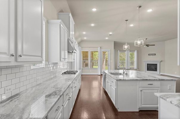 Interior, Kitchen, Pendant Lights, Recessed Lighting, Wood Texture Flooring