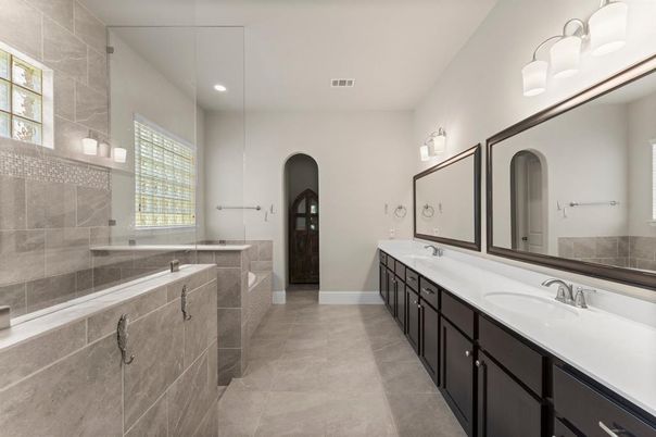 Bathroom, Dual Sink Vanities, Glass Shower, Interior, Recessed Lighting