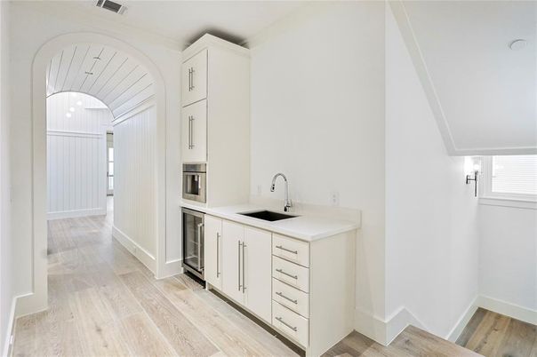 Interior, Kitchen, Pendant Lights, Stainless Steel Appliances, Wood Texture Flooring