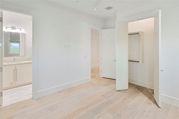 Bathroom, Empty room, Interior, Recessed Lighting, Wood Texture Flooring