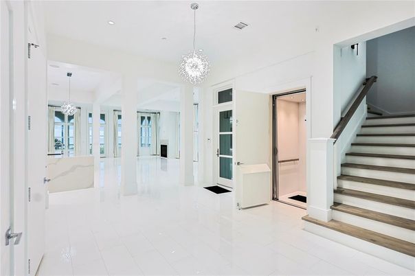 Chandelier, Empty room, Interior, Marble, Recessed Lighting