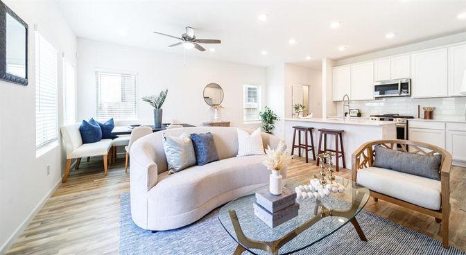 Interior, Kitchen, Living room, Recessed Lighting, Stainless Steel Appliances, Wood Texture Flooring