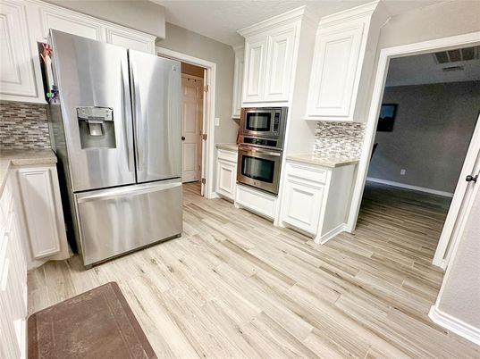 Interior, Kitchen, Stainless Steel Appliances, Wood Texture Flooring