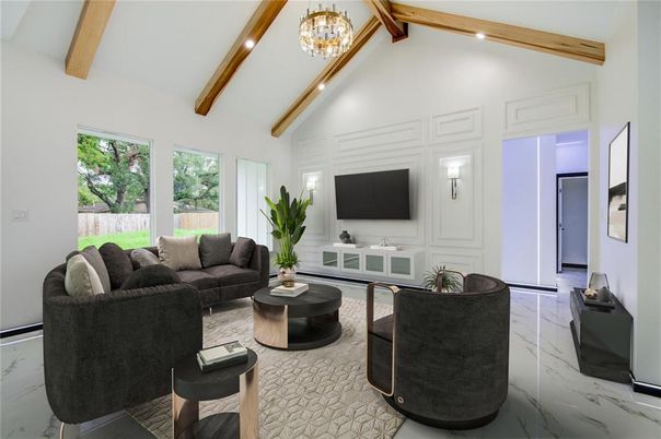 Chandelier, Interior, Living room, Marble, Wooden Beams