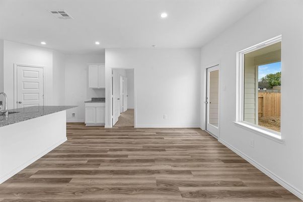 Empty room, Interior, Recessed Lighting, Wood Texture Flooring
